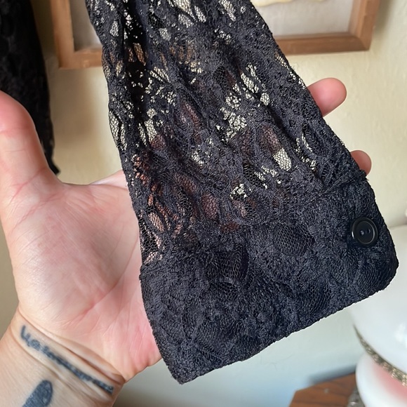 Vintage black lace button down shirt with sheer lace sleeves from Lauren Scott - Picture 5 of 8